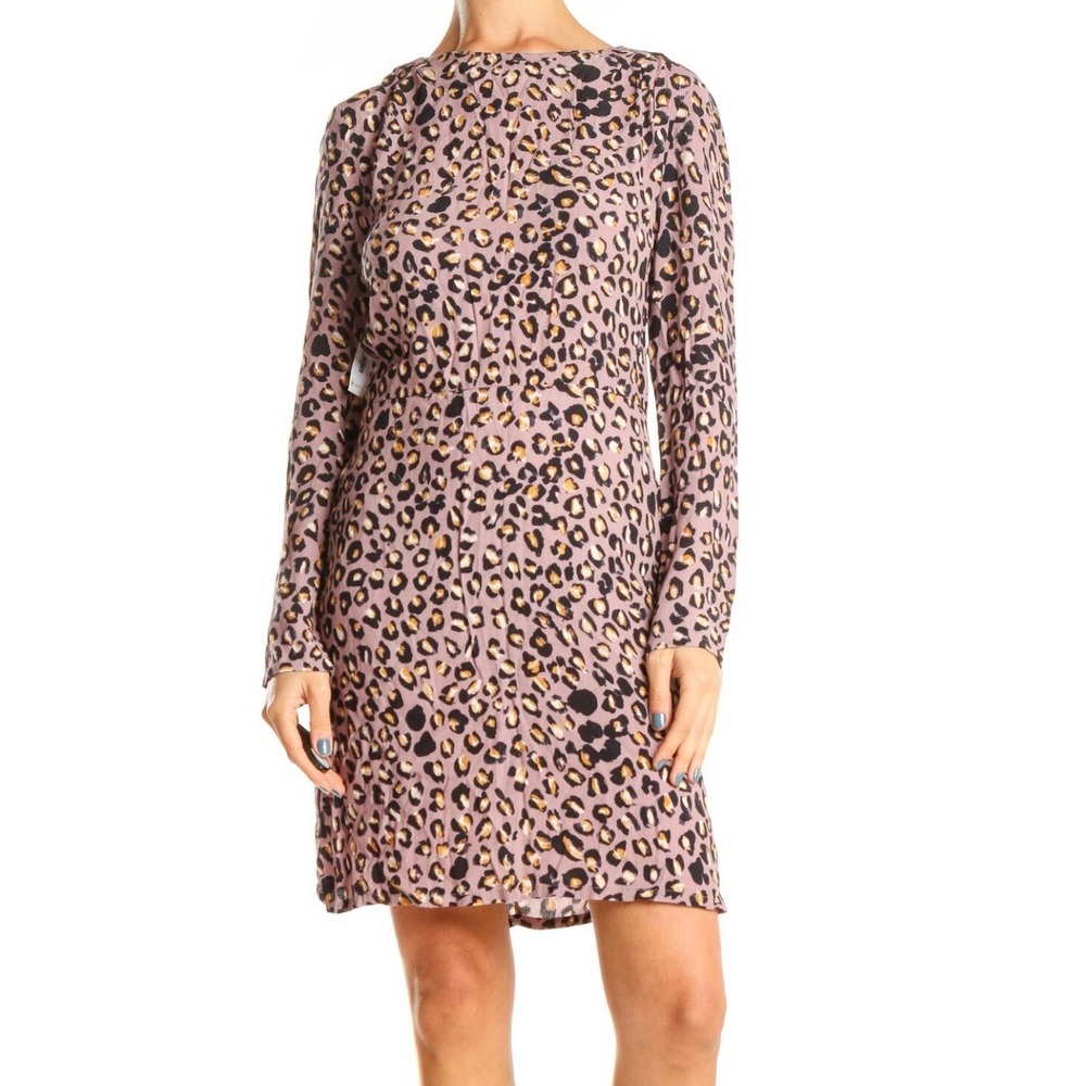 H&M Animal Print Cheetah Leopard Dusty Pink Dress Long Sleeve
